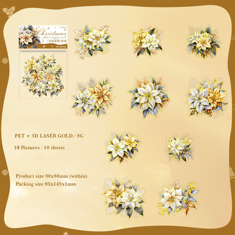 MHD-SDHQ005-Nice day PET sticker pack Christmas flower season series Christmas flower hot stamping handbook material 10 sheets 6 types