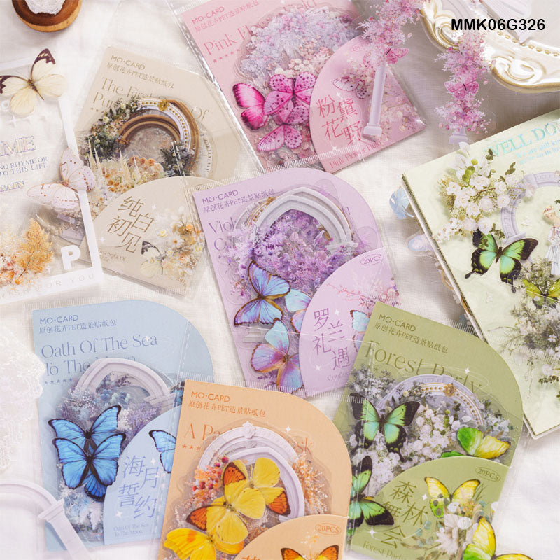 MMK06G328 Butterly Flower Deco Sticker 20Pc