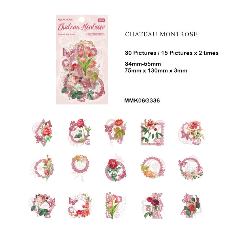 MMK06G336 Retro Pet Flower Sticker 30Pc