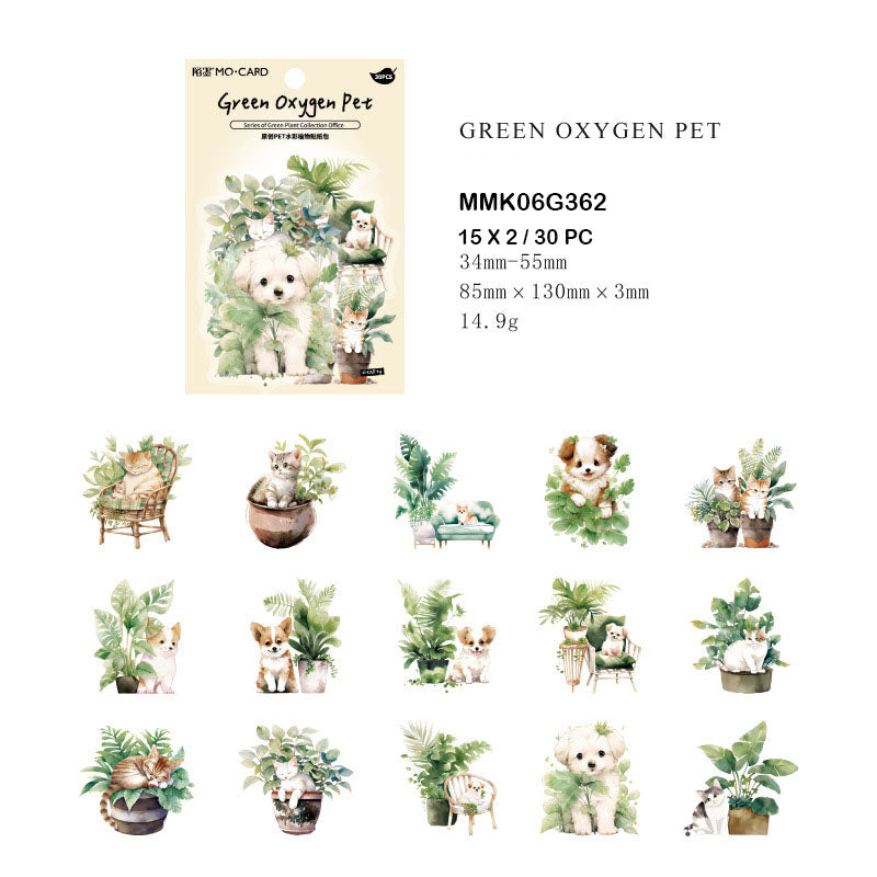 MMK06G362 Green Plant Series Pet Sticker 30Pc