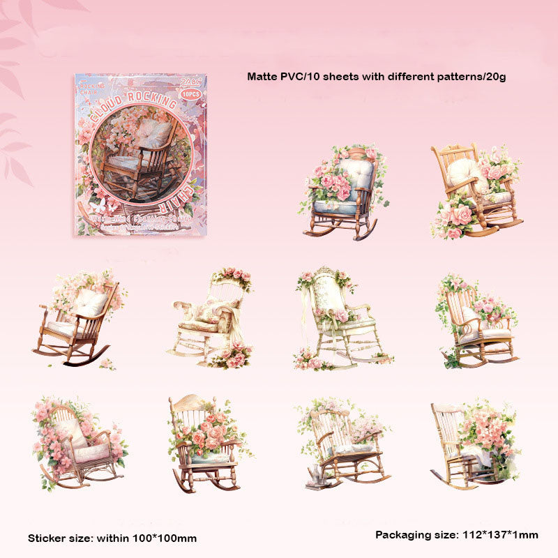 NFYY602 - pet sticker pack warm wind chanting chair series retro creative handbook material stickers 10 pieces into 6