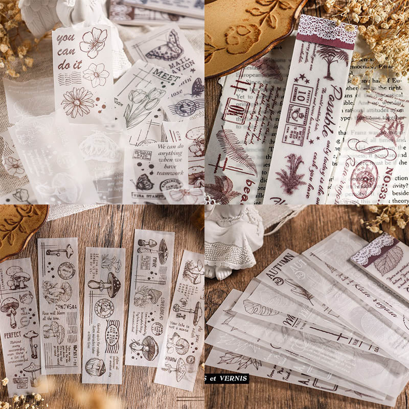 NNHY801 - sticker this murmur flower series creative retro sulphuric acid paper white ink hand account material 30 sheets into