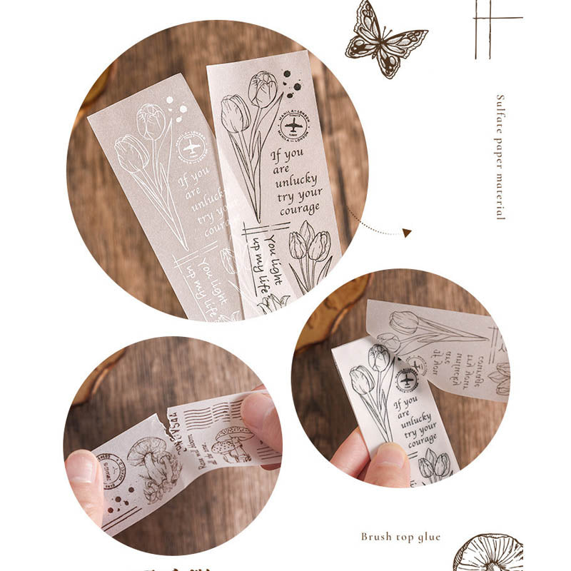 NNHY803 - sticker this murmur flower series creative retro sulphuric acid paper white ink hand account material 30 sheets into