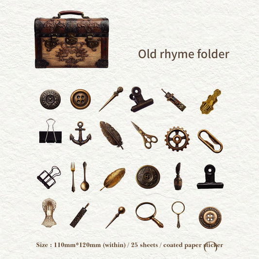 SZPJ-045-Retro Story sticker pack old objects series retro old objects notebook decoration materials 25 pieces 6 types