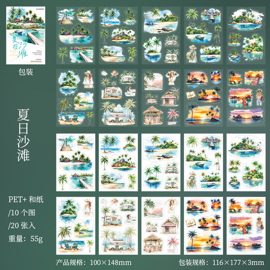 MHD-TYSJ002-Scenery Theme Sticker Book | 100x148mm | 20 Sheets | 10 Transparent Sticker | 10 Washi Paper Sticker