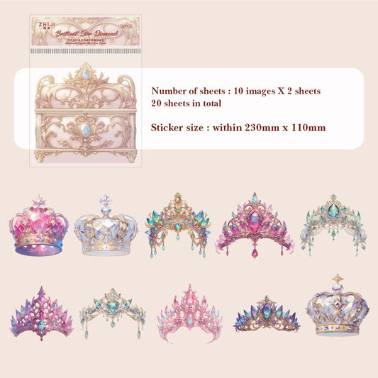 TZ013104-Paper Sticker Pack Moonlight Crystal Box Series Laser Hollow Notebook Decoration Material 20 Sheets 6 Types