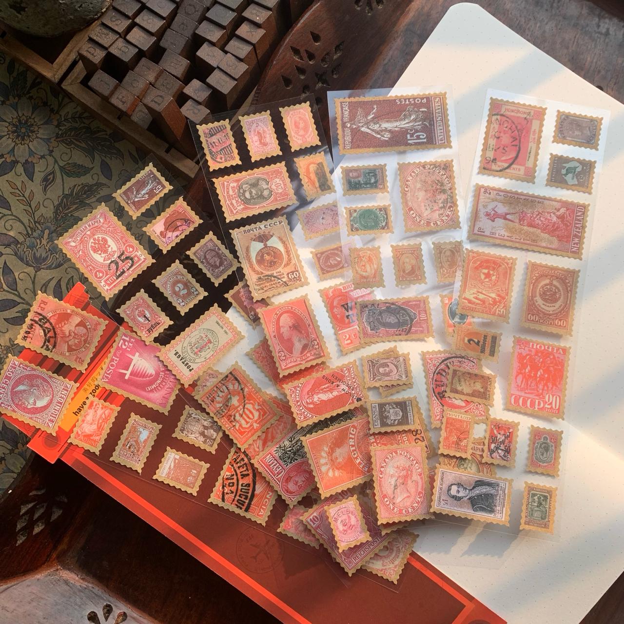 TZ2211BBIa - Vintage Stamp Sticker| 1 Sticker Set 5 Sheets | DIY Journal Sticker | 60x200mm