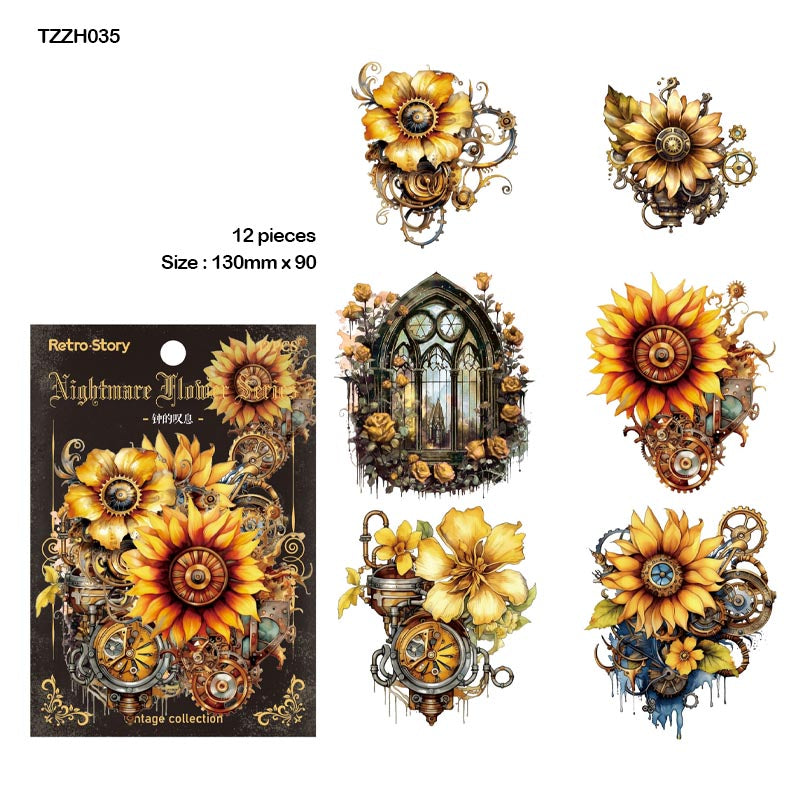 Tzzh035 Nightmare Retro Flower Sticker 12Pc