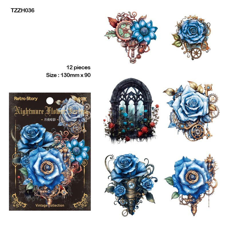 Tzzh036 Nightmare Retro Flower Sticker 12Pc