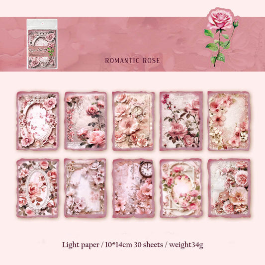 YXSC00297-B-Paper Rose Story Series of Special-shaped Rose Flower Notebook Decoration Materials 30 Sheets 6 Types