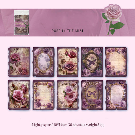 YXSC00297-F-Paper Rose Story Series of Special-shaped Rose Flower Notebook Decoration Materials 30 Sheets 6 Types