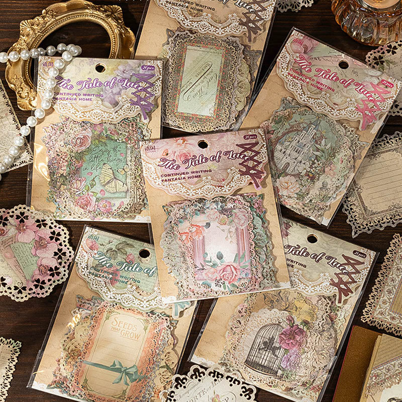 YXSC00301-A-Leisure Paper Lace Story Series Retro Collage Hollow Handbook Notepad 20 Sheets 6 Styles