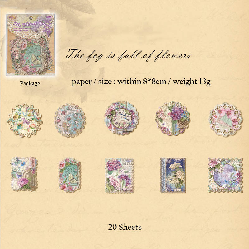 YXSC00301-C-Leisure Paper Lace Story Series Retro Collage Hollow Handbook Notepad 20 Sheets 6 Styles