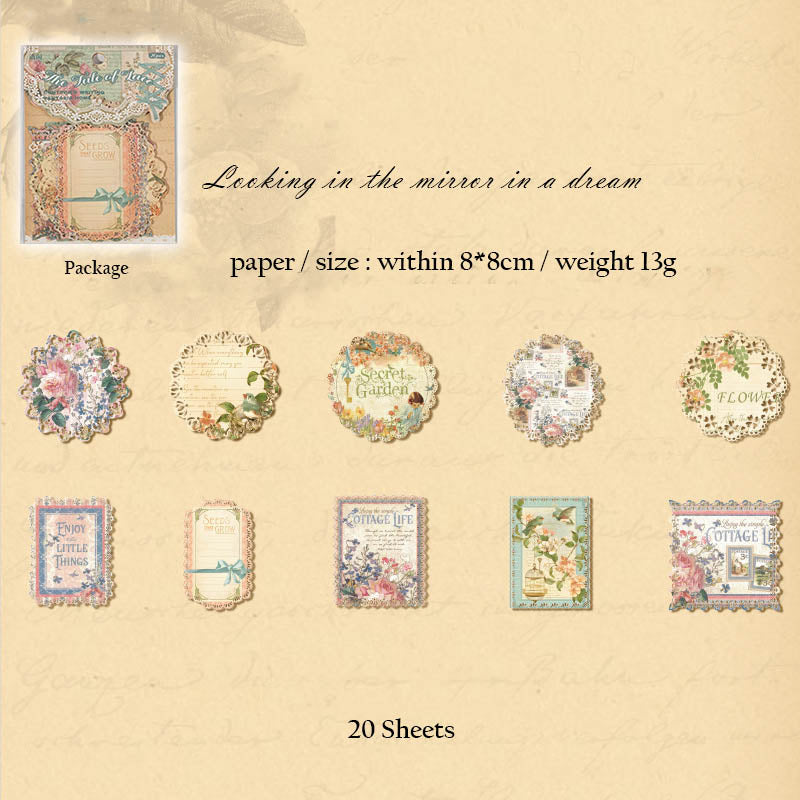 YXSC00301-D-Leisure Paper Lace Story Series Retro Collage Hollow Handbook Notepad 20 Sheets 6 Styles