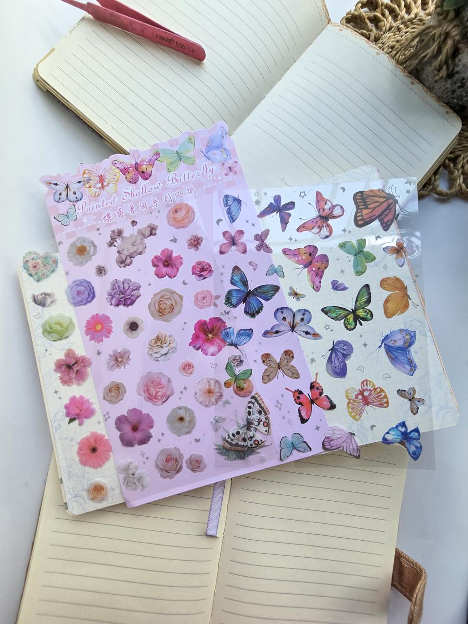 DYJY-402 Butterfly Floral PET Sticker Sheets | Pink Butterfly Collection  | 2 Sheets