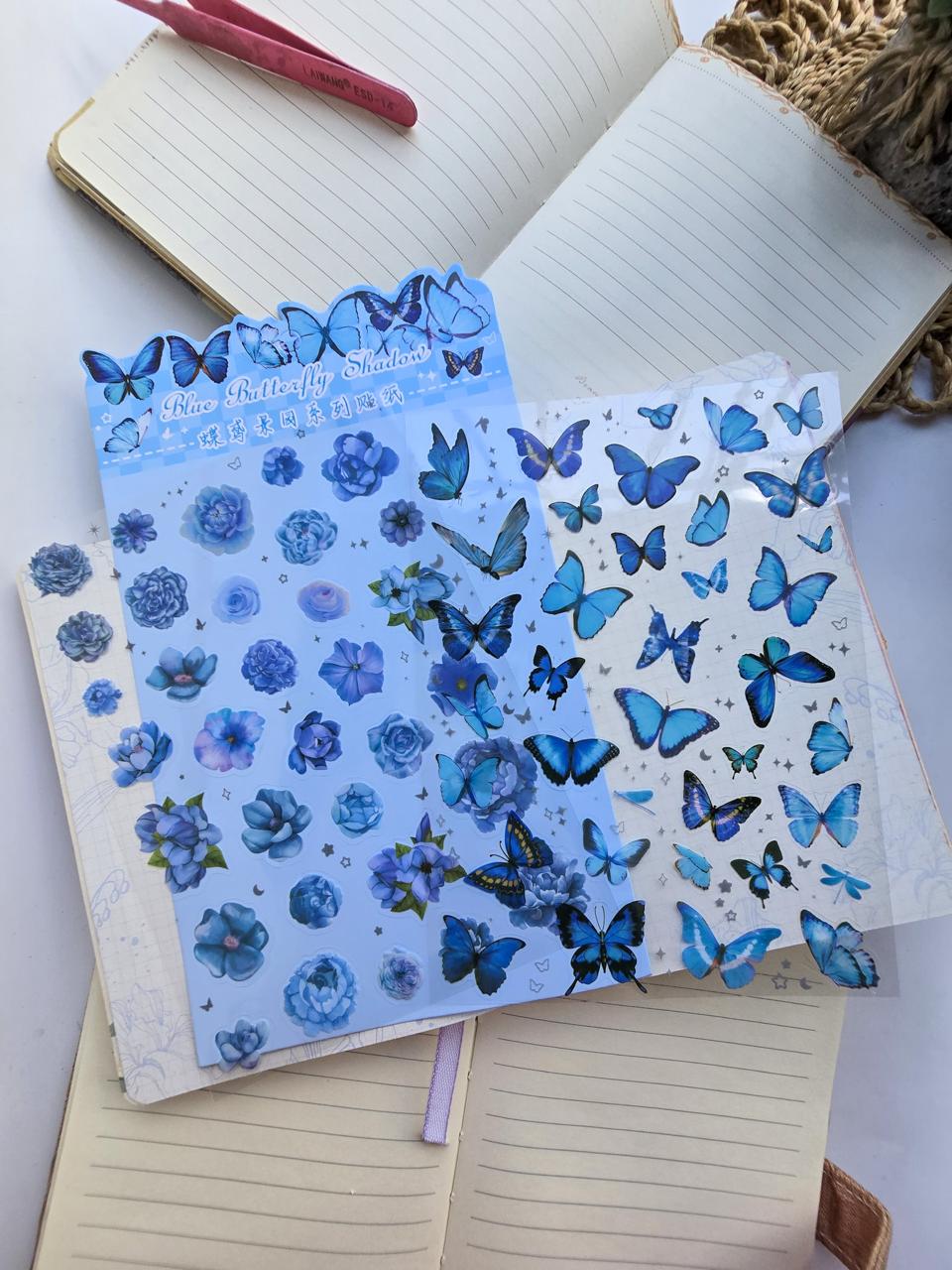 DYJY-401 Butterfly Floral PET Sticker Sheets | Blue Butterfly Collection  | 2 Sheets