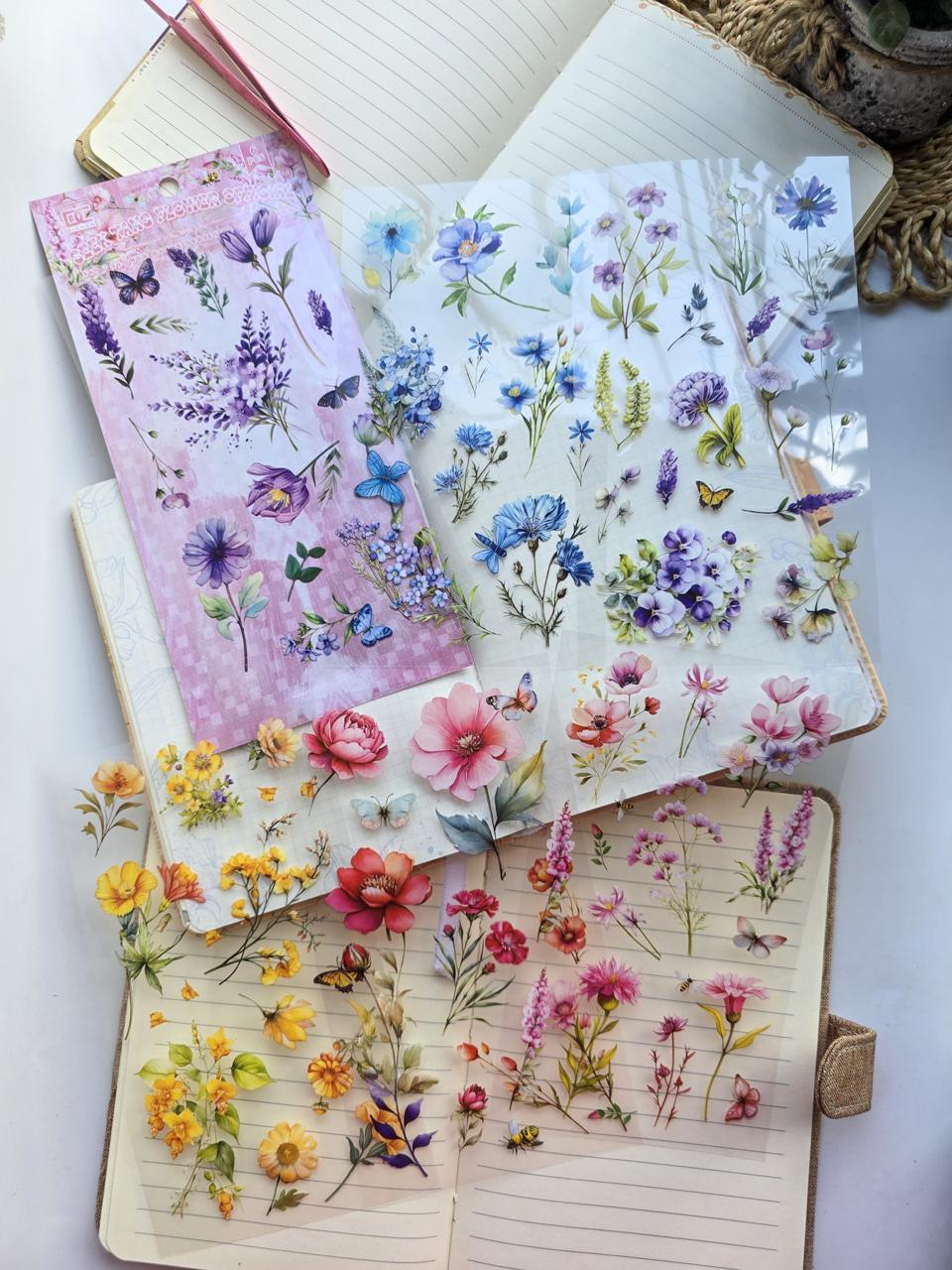 QHHF-604 Multicolour Floral PET Sticker Sheets | Nature Collection | 6 Sheets