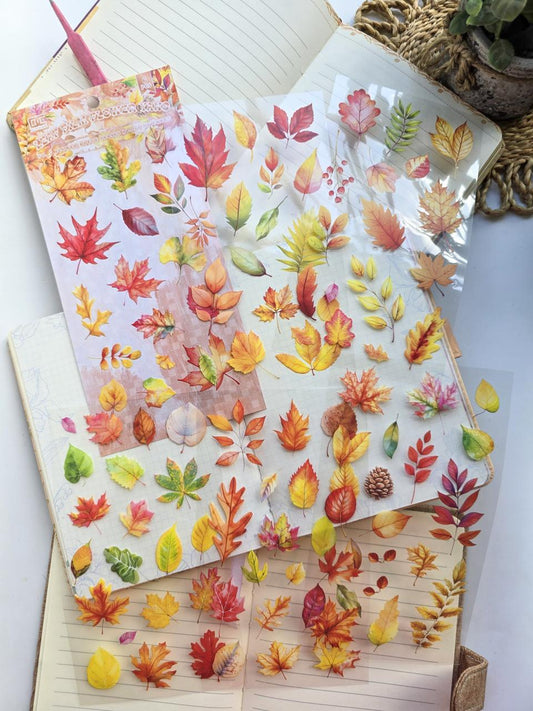 QHHF-602 Autumn Leafs PET Sticker Sheets | Leaf Collection | 6 Sheets