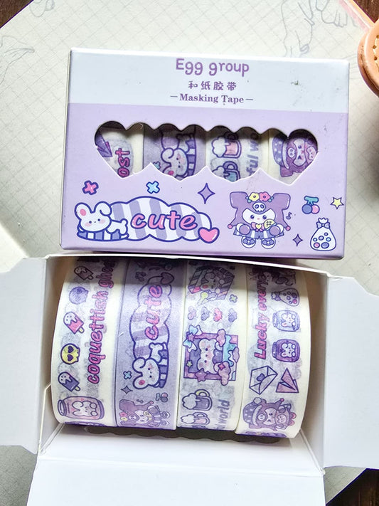 Egg Group| Kawai Washi Tape Set|Washi Tape Set Of 4|2 Meter Each| Purple