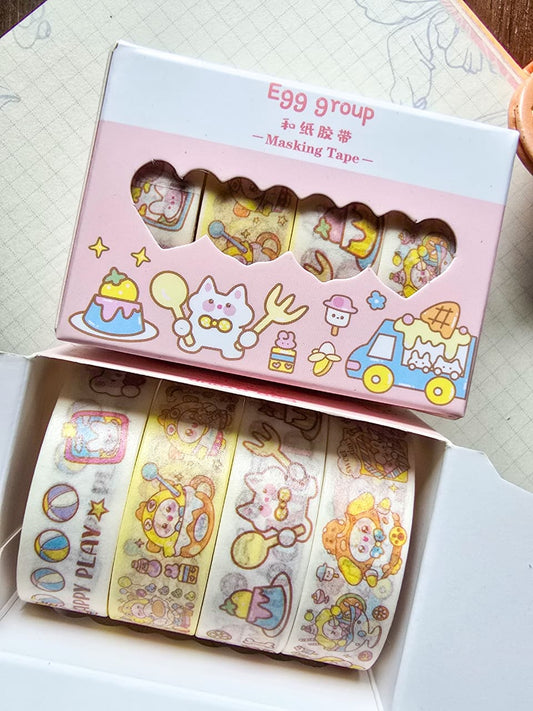 Egg Group| Kawai Washi Tape Set|Washi Tape Set Of 4|2 Meter Each| Baby Pink