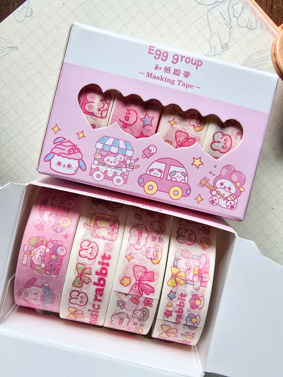 Egg Group| Kawai Washi Tape Set|Washi Tape Set Of 4|2 Meter Each|  Pink