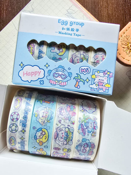 Egg Group| Kawai Washi Tape Set|Washi Tape Set Of 4|2 Meter Each|Sky Blue