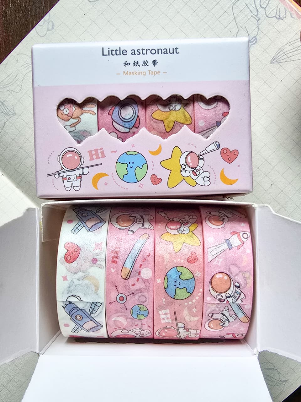 LITTLE ASTRONAUT| Kawai Washi Tape Set|Washi Tape Set Of 4|2 Meter Each|Pink