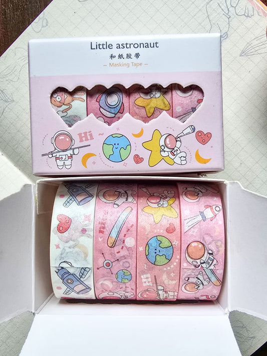 LITTLE ASTRONAUT| Kawai Washi Tape Set|Washi Tape Set Of 4|2 Meter Each|Pink