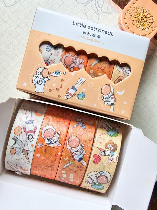 LITTLE ASTRONAUT| Kawai Washi Tape Set|Washi Tape Set Of 4|2 Meter Each|Orange