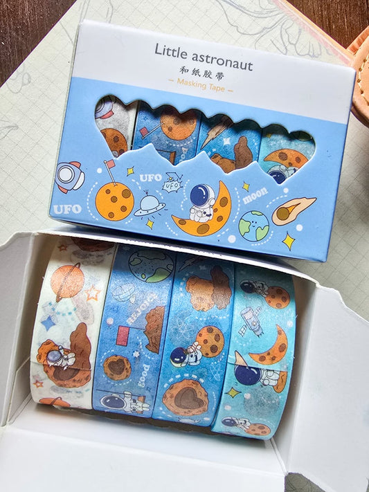 LITTLE ASTRONAUT| Kawai Washi Tape Set|Washi Tape Set Of 4|2 Meter Each|BLUE