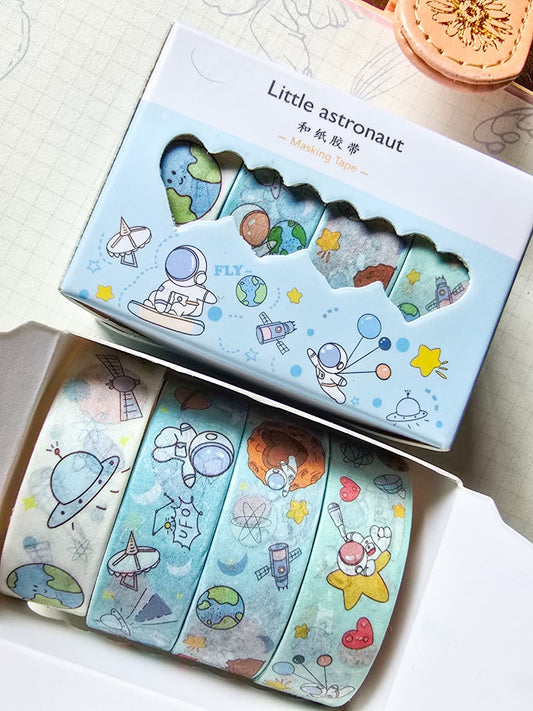 LITTLE ASTRONAUT| Kawai Washi Tape Set|Washi Tape Set Of 4|2 Meter Each|Light BLUE