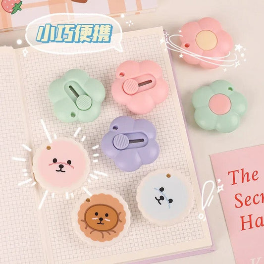 OL20-8495|Kawaii Utility Pen Knife|Cutest Mini Flower & Crtoon Paper Cutter|2 Pec Set