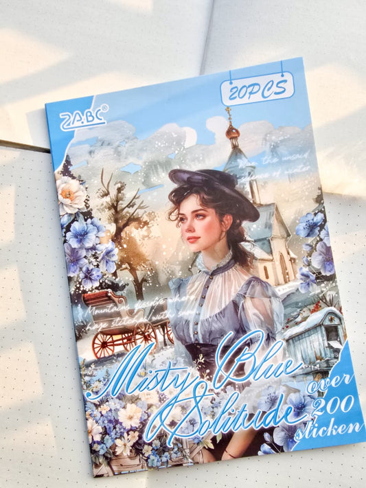 SJXS-4-04|G-7| Misty Blue Solitude | PET Precut Big Size Sticker | 20 sheets