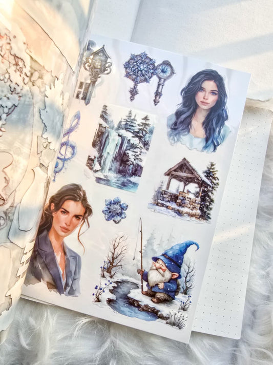 SJXS-4-04|G-7| Misty Blue Solitude | PET Precut Big Size Sticker | 20 sheets