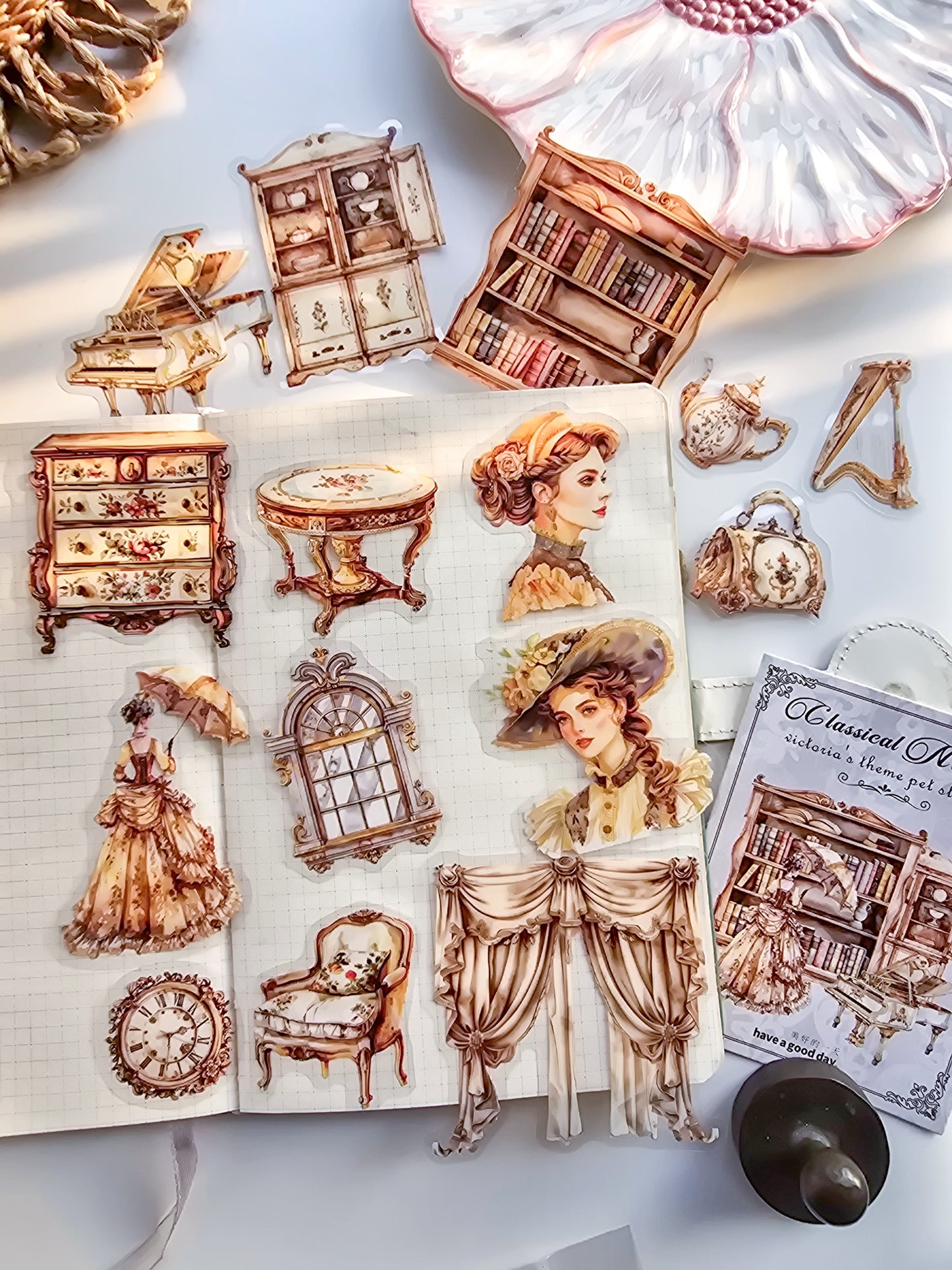 MHD-GDGZ003-Nice day PET stickers classical aristocratic series Victorian collage notebook material 15 sheets 6 types
