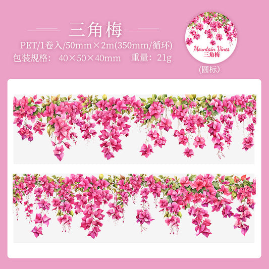 Syzt004 | Floral Transparent Sticker Roll | Mountain Vines | 50mm*2 m
