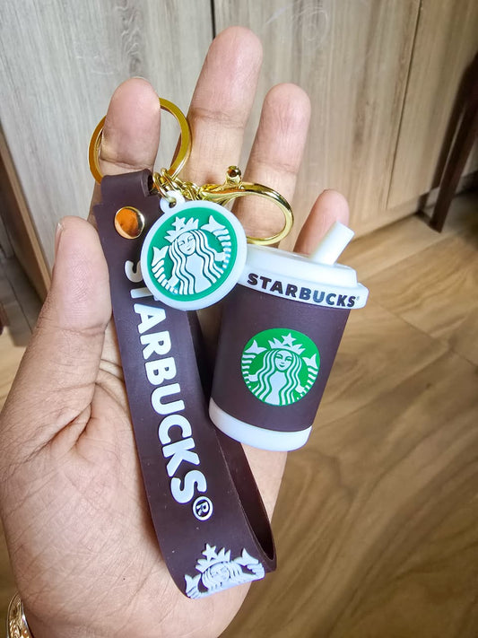Sturbucks Coffe Cup Key Chain| Cup Keyring With Strap & Charm|Deep Brown