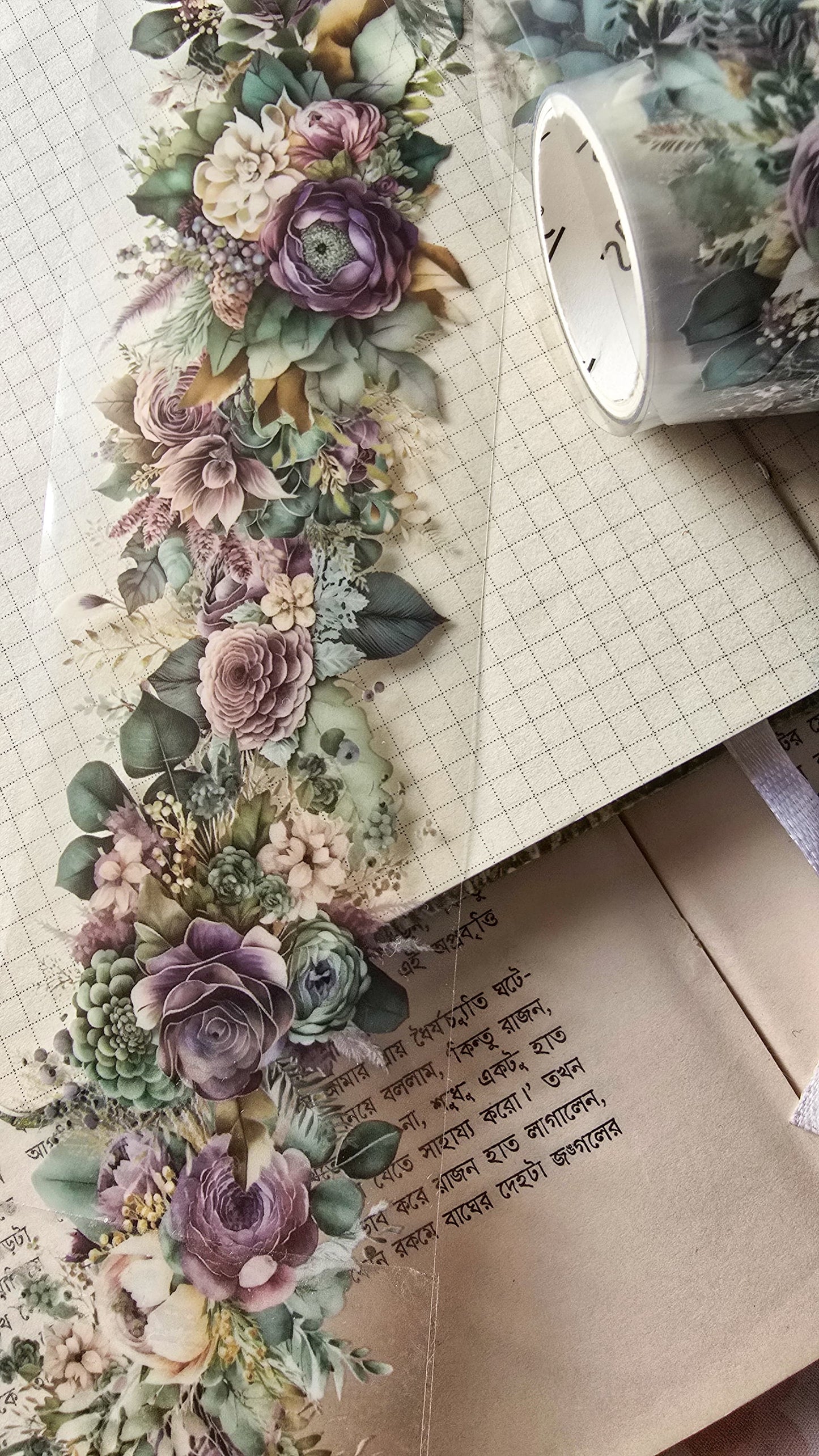 HHLN101 -E Flower Pet sticker Roll Green| Floral Journal Sticker Retro Pet sticker