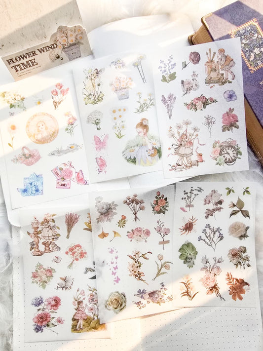 Zjwd603 Flower Wind Time  Deco Sticker  | Pack Of 6 Sheet  150* 100 mm