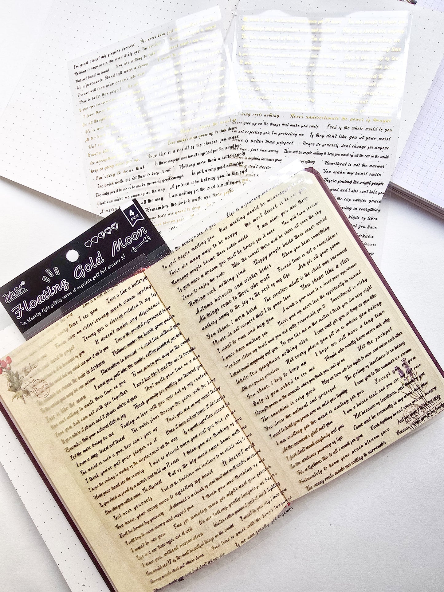 Fglj403 Floating Gold Moon English Writting Quote Precut Pet Sticker | 4 Sheet