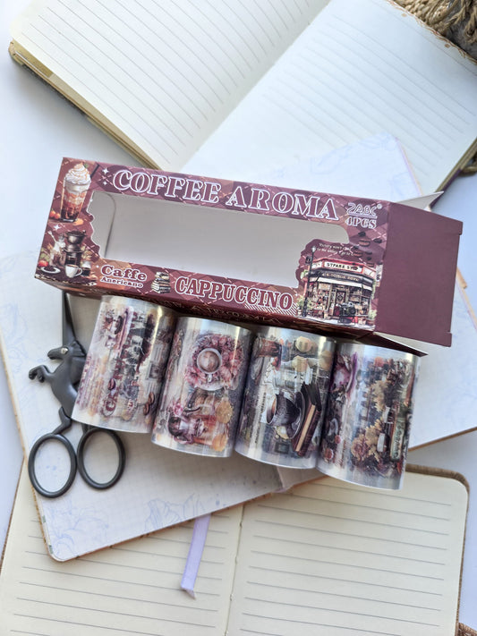 Jmsg201 Coffee Aroma PET Sticker Roll Box | 4 Sticker Rolls 60mm*2m