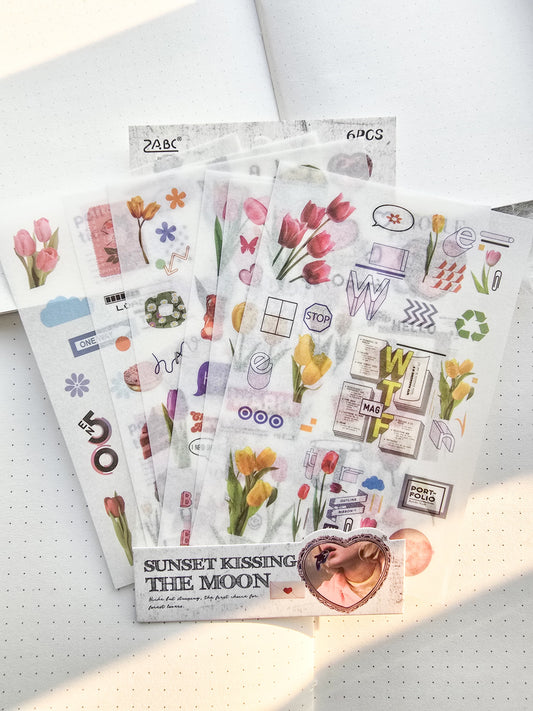 Zjwd604|G9| Sunset Kissing The Moon Deco Sticker  | Pack Of 6 Sheet  150* 100 mm