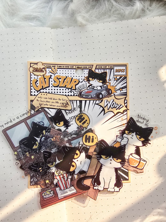 Mbnt 401 Cat Star Transparent Pet Sticker | 10*2 20 pcs