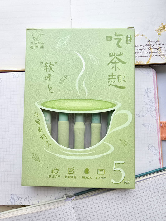 Kbx6041b Kawaii Pen Set of 5 | Black ink 0.5 mm nib | Green