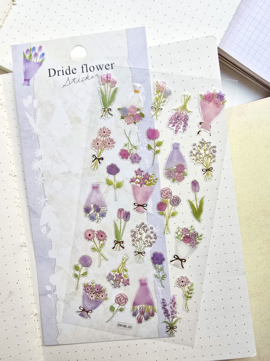 ZWBL-02 Dride Flower Sticker| Daiso Luxury Deco Sticker|3d Decorative Cute Floral Sticker|1 Sheet 9x20.5cm|Purple Theme| Lunar