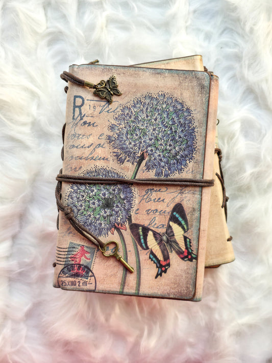 Vintage Leather Diary Notebook Detachable A5 Sheets Hydrangeas |90 Sheets/180 Pages