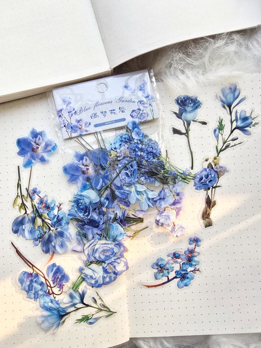 B109-4|G-3|  C Blue Flower Garden Pet Sticker Floral | 40 pcs