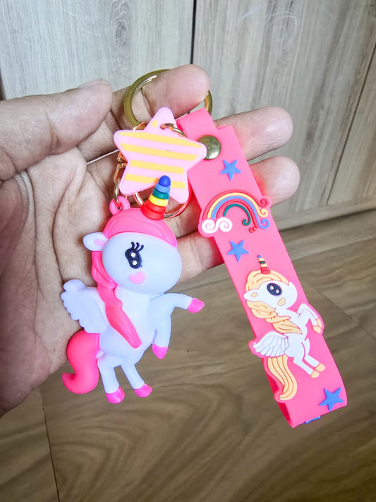 Unicorn Key Chain| Cartoon Fairytale Rainbow Horse Key Chain| Pink