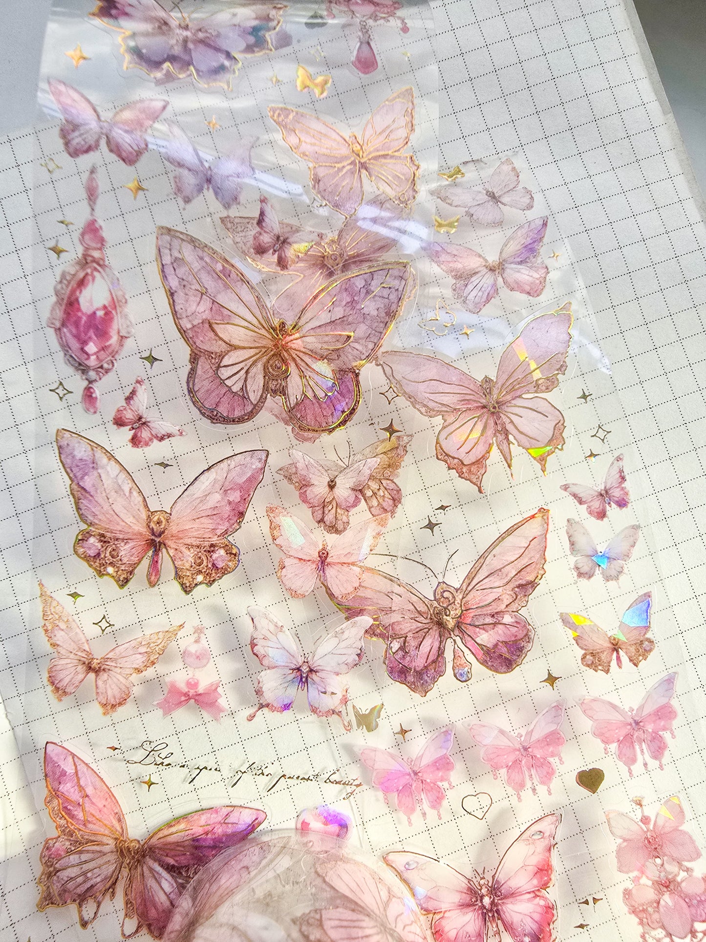 Mmk03H063 Sticker Roll| Foiled Butterfly Pink  | Pre Cut sticker