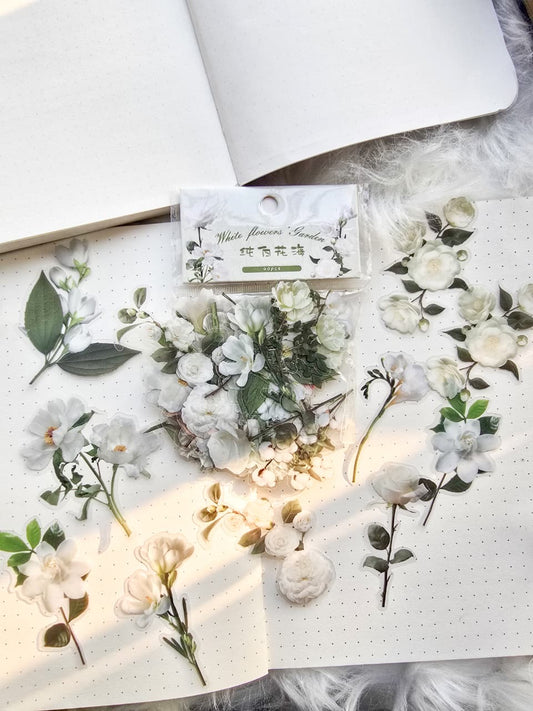 B109-2|G-3| A White Flower Garden Pet Sticker Floral | 40 pcs